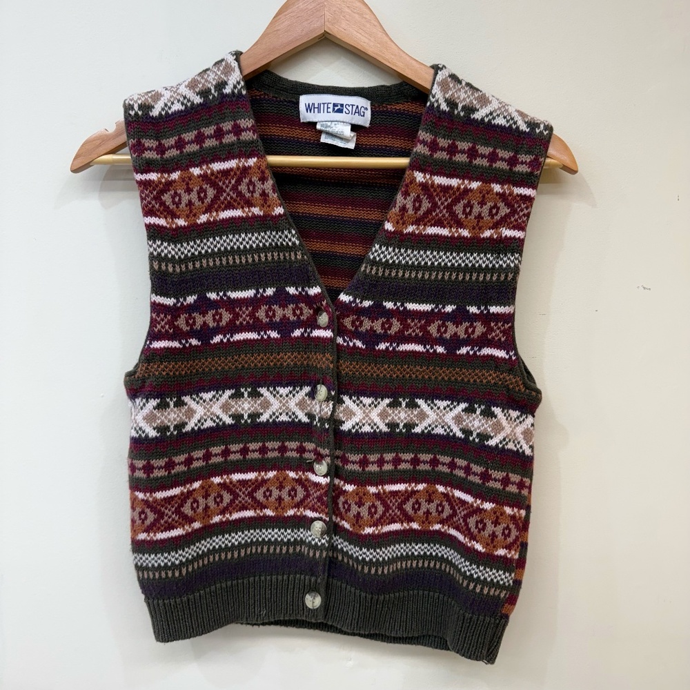Vintage White Stag Fair Isle Pattern Sweater Vest Size Small